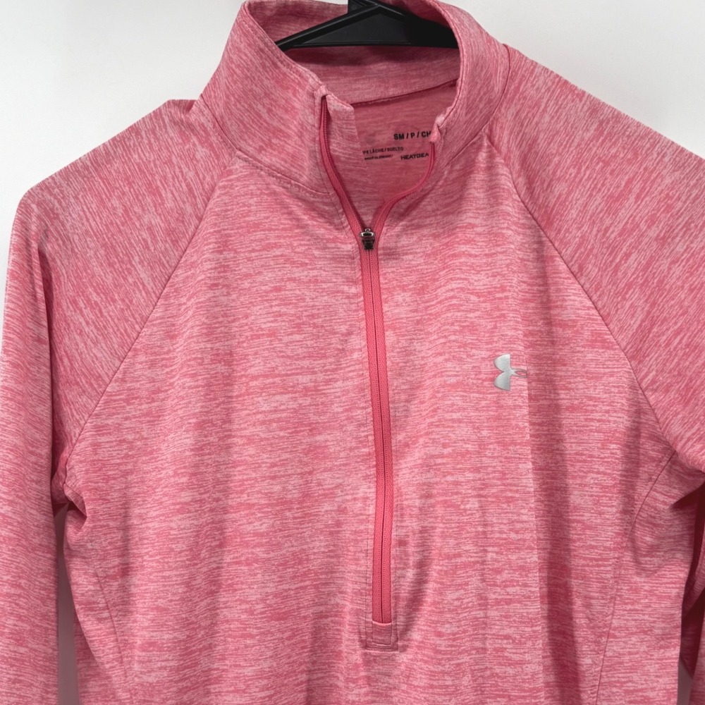 Under Armour Womens Pink Space Dye‎ HeatGear Quarter Zip Long Sleeve Pullover SM